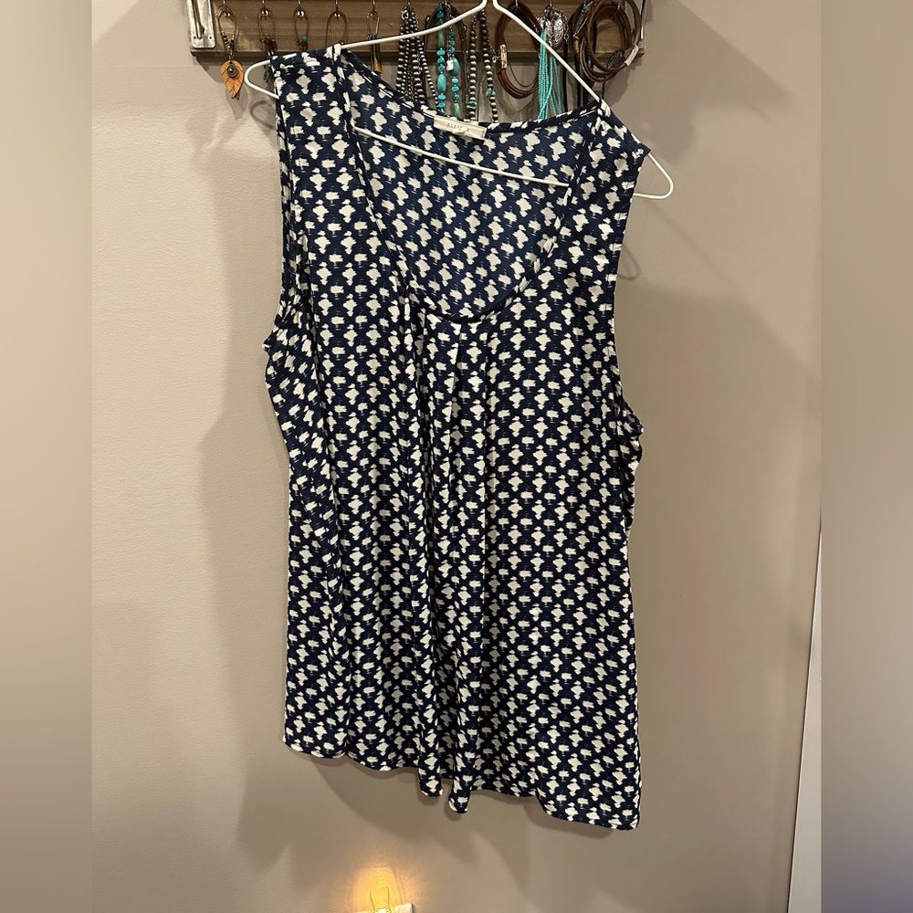 Pleione Blue and White Patterned Blouse